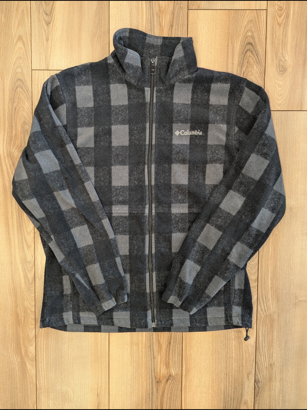 Columbia Men's Black & Gray Plaid Full-Zip Fleece Jacket